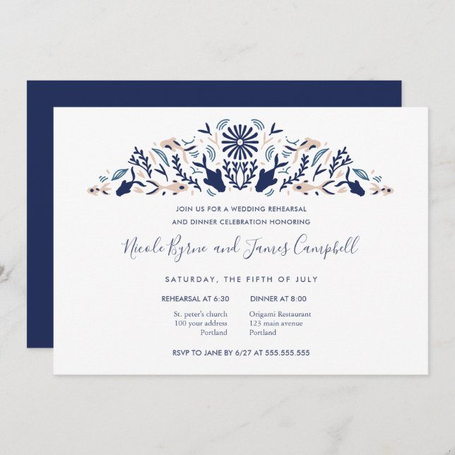 Japanese  Modern Koi Fish Rehearsal Dinner wedding Invitation (Front/Back)