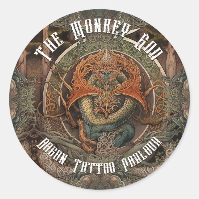 Japanese Monkey Dragon Tattoo Art, Tattoo Parlour Classic Round Sticker (Front)