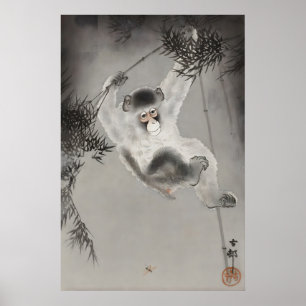 Japanese Monkey Wall Art Print  Vintage Zen Animal
