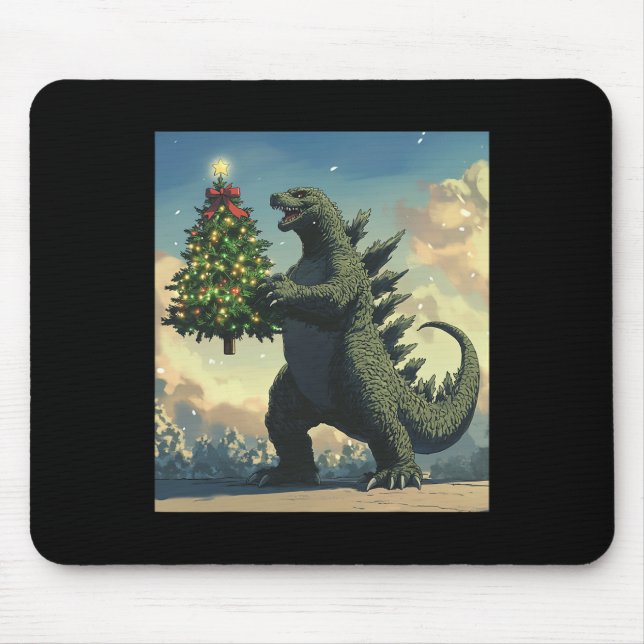 Japanese Monster Kaiju Carrying Christmas Tree  Mouse Mat (Front)