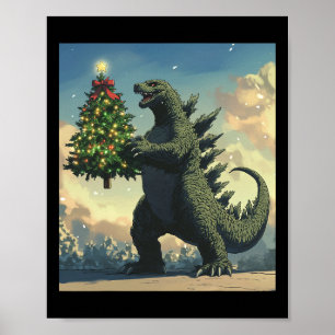 Japanese Monster Kaiju Carrying Christmas Tree Poster