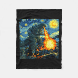 Japanese Monster Kaiju Van Gogh Starry Night  Fleece Blanket