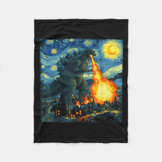 Japanese Monster Kaiju Van Gogh Starry Night  Fleece Blanket