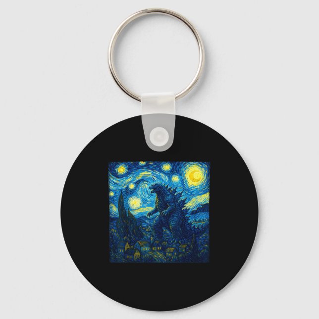 Japanese Monster Kaiju Van Gogh Starry Night  Key Ring (Front)