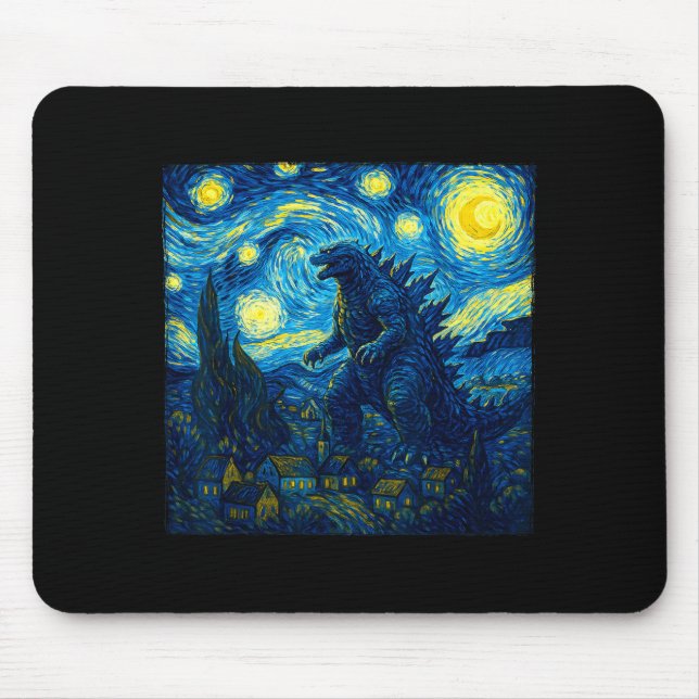 Japanese Monster Kaiju Van Gogh Starry Night  Mouse Mat (Front)
