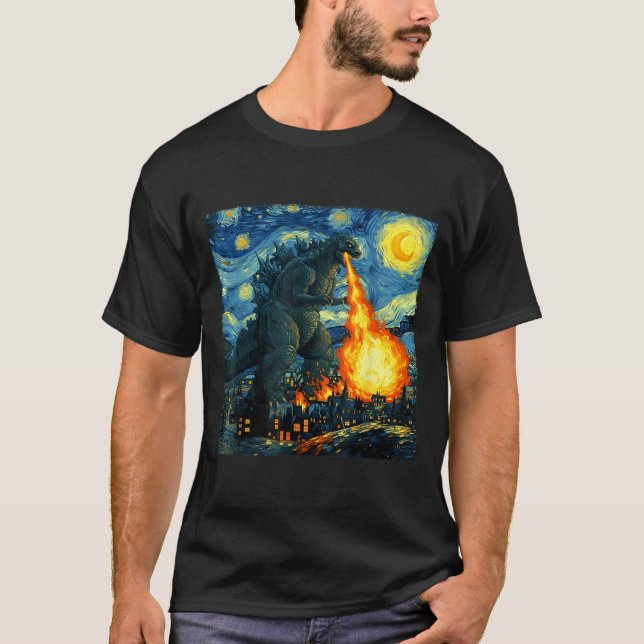 Japanese Monster Kaiju Van Gogh Starry Night  T-Shirt (Front)