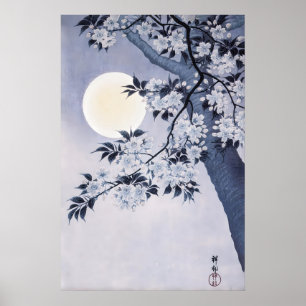 Japanese Moon Cherry Blossom Art  Vintage Sakura Poster