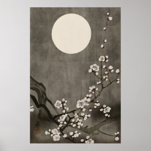 Japanese Moon Cherry Blossom Wall Art Print