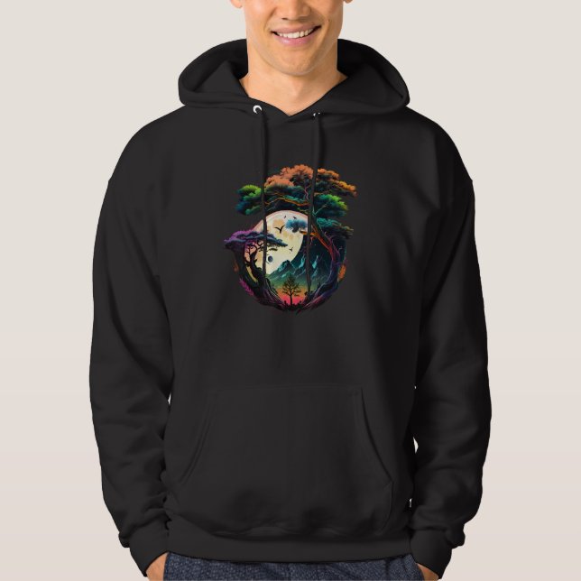 Japanese Moon on Bonsai Tree Hoodie (Front)