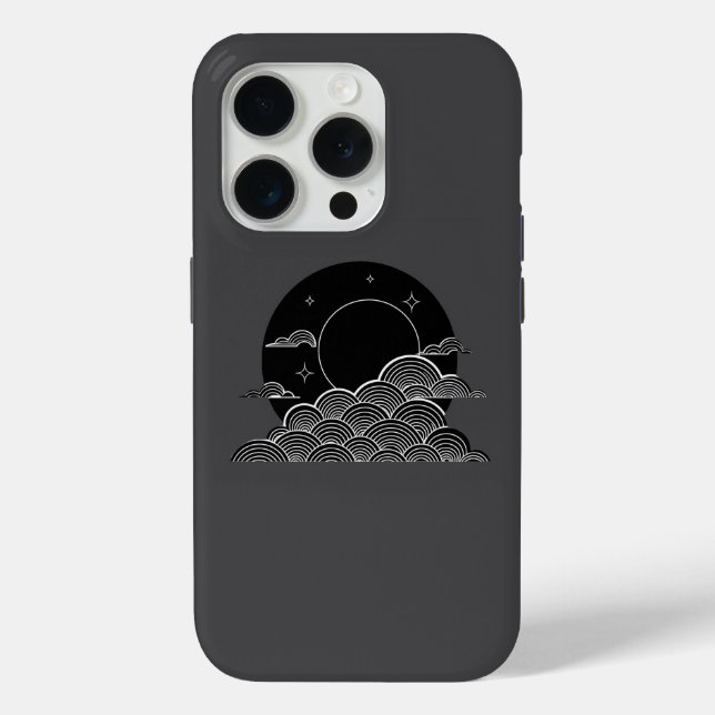 Japanese Moon Wave Minimalist Black White iPhone C Case-Mate iPhone Case (Back)