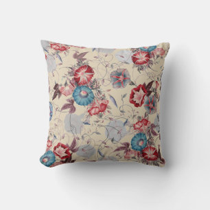 Japanese Morning Glories Flower Pattern Beige Cushion
