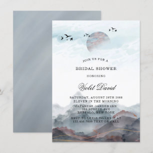Japanese Mountain Watercolor Bridal Shower Invitation