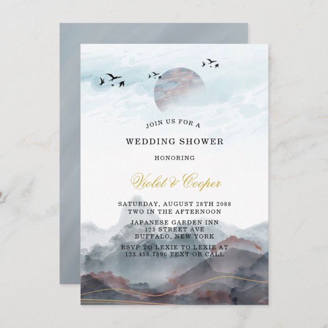 Japanese Mountain Wedding Shower Invitation (Front/Back)