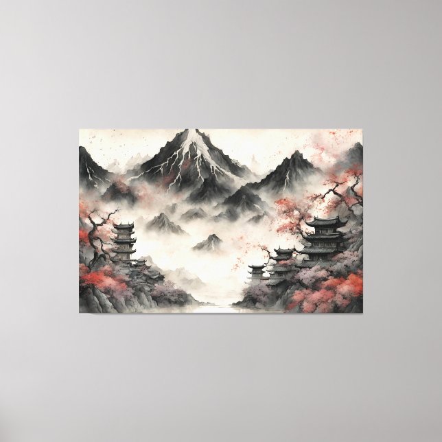 Japanese mountains in the mist canvas print (Front)