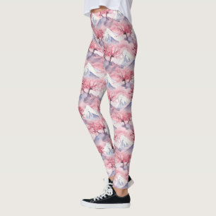 Japanese Mt Fuji Cherry Blossom Pattern Leggings