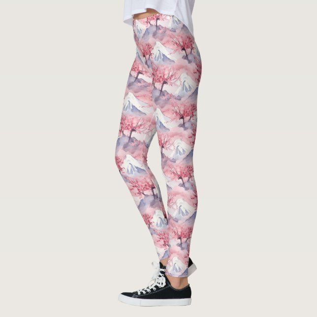 Japanese Mt Fuji Cherry Blossom Pattern Leggings (Left)