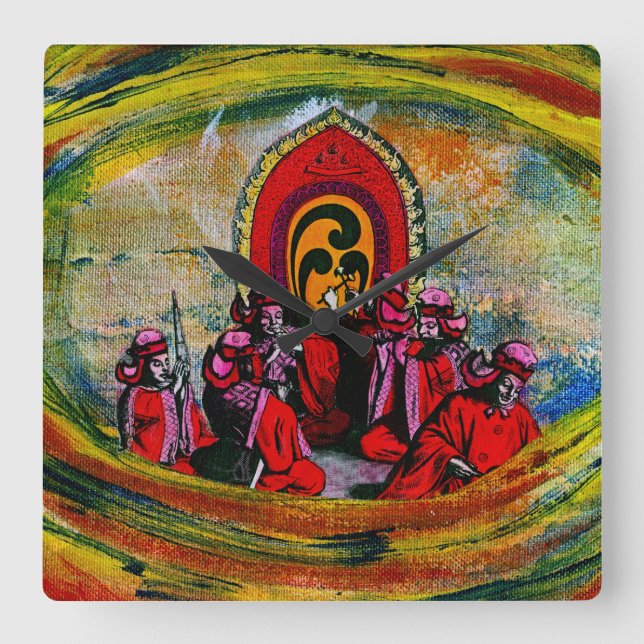 Japanese Musicians Square Wall Clock (Front)
