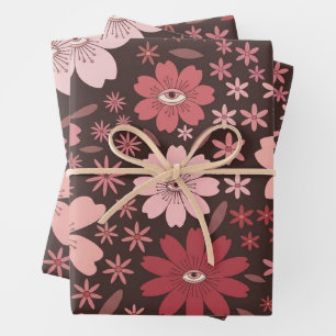Japanese Mystic Eye Sakura Cherry Blossom Floral W Wrapping Paper Sheet