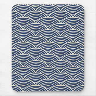 Japanese Navy Blue Ocean Waves Mouse Mat