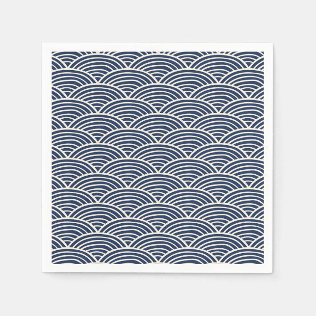 Japanese Navy Blue Ocean Waves Napkin (Front)