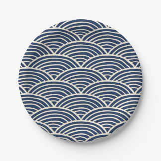 Japanese Navy Blue Ocean Waves Paper Plate