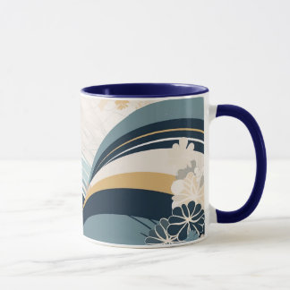 Japanese Navy Floral & Waves Mug