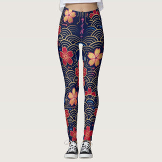  Japanese Neo-Edo Cyberpunk Sakura Seamless Patter Leggings
