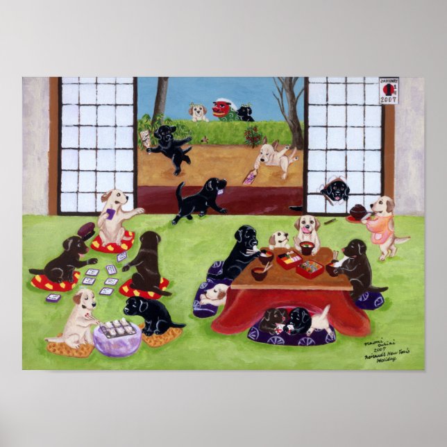 Japanese New Year's Day Labradors Artwork Poster (Front)