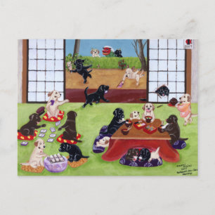 Japanese New Year's Day Labradors Holiday Postcard