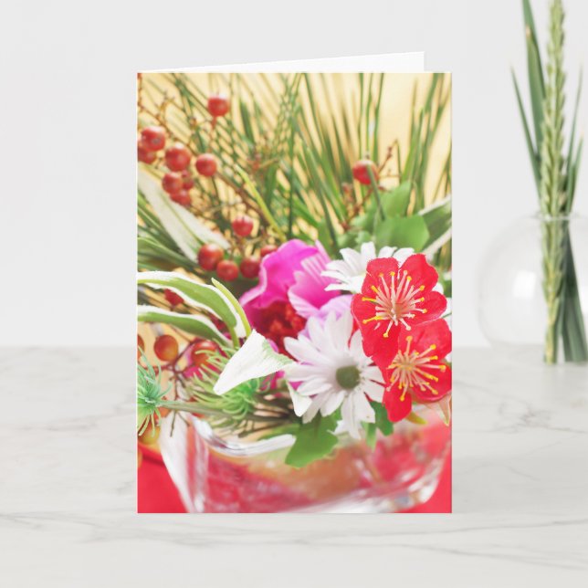 Japanese new years flowers holiday card (Front)