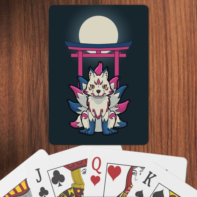 Japanese Nine-Tailed Fox- Kyubi Kitsune Playing Cards (Nine-Tailed Fox Playing Cards- Table View)