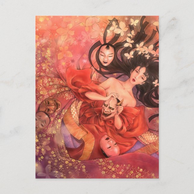 Japanese Noh Mask Fantasy Art Postcard (Front)