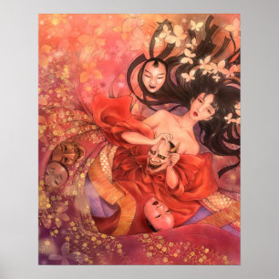 Japanese Noh Mask Fantasy Art Poster