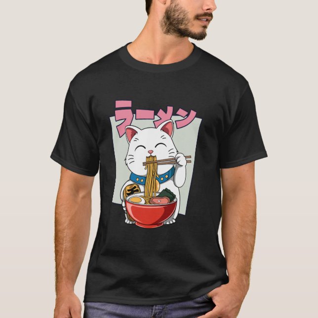 Japanese Noodle Soup Ramen Maneki Neko T-Shirt (Front)
