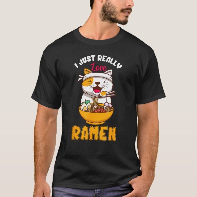 Japanese Noodles Cat Kitty I Love Ramen T-Shirt (Front)