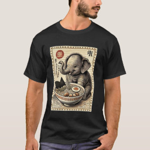 Japanese Noodles Wildlife Postage Stamp Elephant R T-Shirt