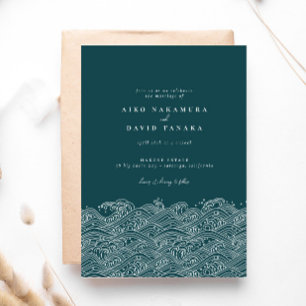 Japanese Ocean Waves Beach Wedding Invitation