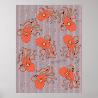 Japanese Octopus Pattern Poster