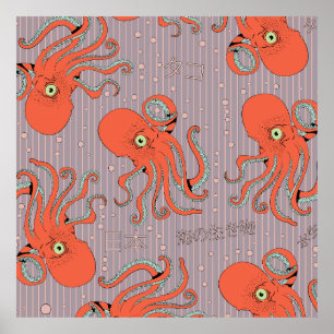 Japanese Octopus Pattern Poster