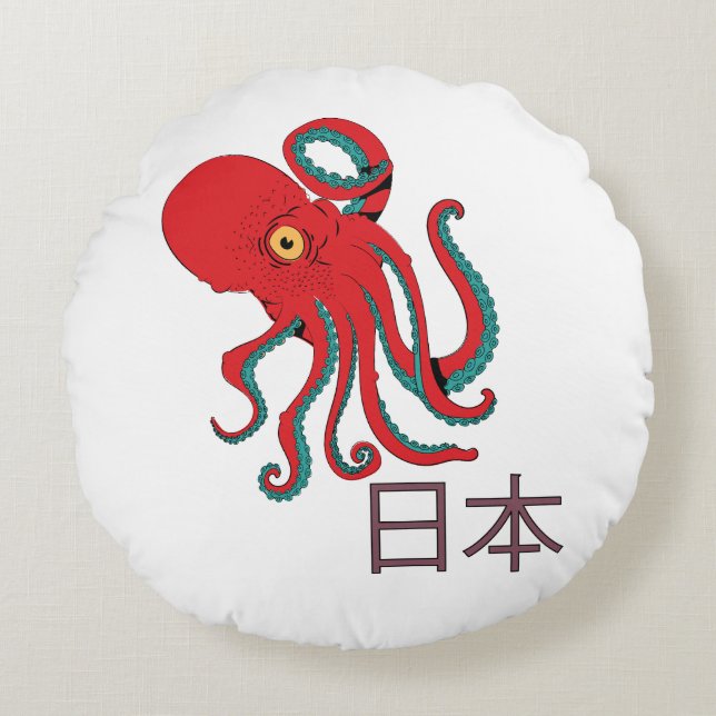 Japanese Octopus Pattern Round Cushion (Front)