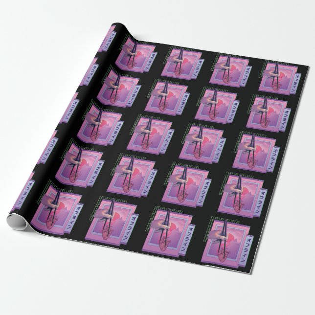 Japanese Offline Vaporwave Aesthetic Sad Heart Wrapping Paper (Unrolled)