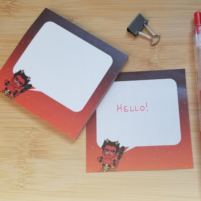 Japanese Ogre Yokai: Red Oni Speech Bubble Post-it Notes (Desk View)