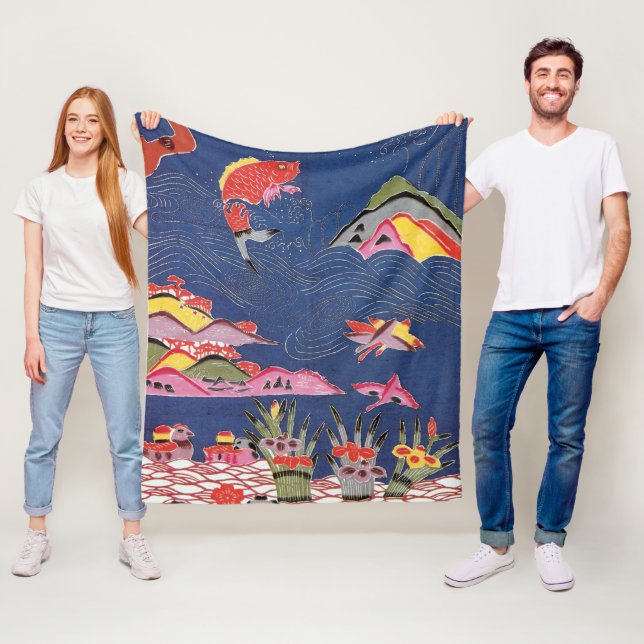 Japanese Okinawan Dye (Bingata) Fleece Blanket (In Situ)