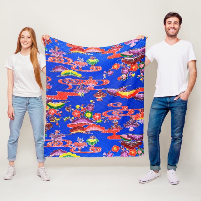 Japanese Okinawan Dye (Bingata) Fleece Blanket (In Situ)