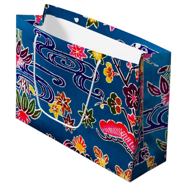 Japanese Okinawan Dye (Bingata) Large Gift Bag (Front Angled)
