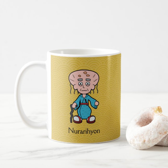 Japanese Old Man Nurarihyon: Cartoon Yokai Coffee Mug (With Donut)