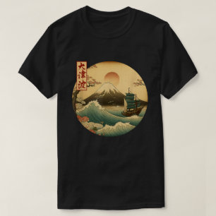 Japanese Old Ship Mountain Fuji Kanji Japan Art T-Shirt