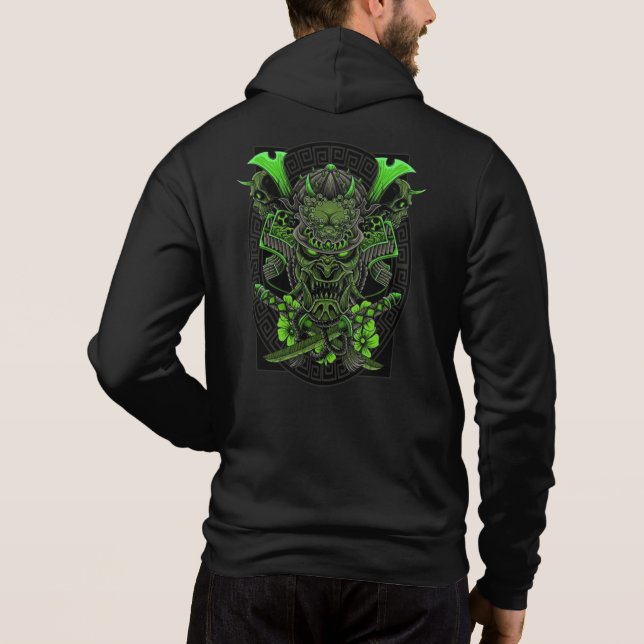 Japanese Oni Art Samurai Skull Hoodie (Back)