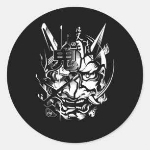 Japanese Oni Cyberpunk Samurai Fun Techwear Classic Round Sticker