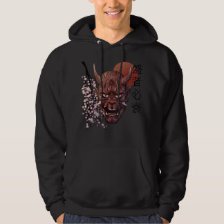 Japanese Oni Demon Mask Japanese Kanji Samurai Oni Hoodie